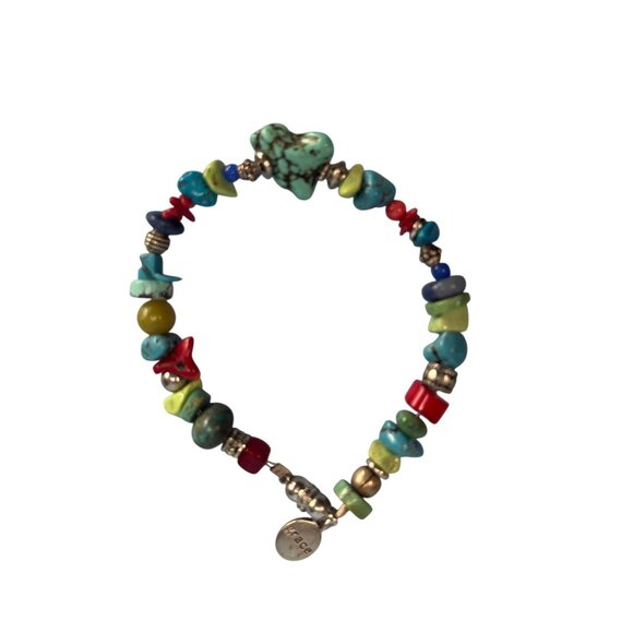 Bohemian Bracelet Mixed Colorful Stones Turquoise Grace Charm Silver Accents 8" - Picture 1 of 7